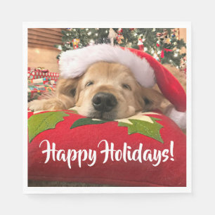 Serviette En Papier Chien de golden retriever de Noël endormi sous