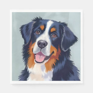 Serviette En Papier Chien de montagne bernois   Peinture à l'aquarelle