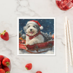 Serviette En Papier Chien de mouton anglais dans Sledge Let it neige C