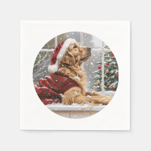 Serviette En Papier Chien de Père Noël de Noël Golden Retriever