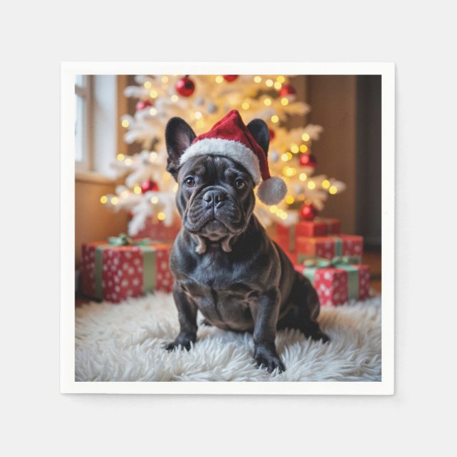 Serviette En Papier Chien de taureau noir de Noël (Devant)