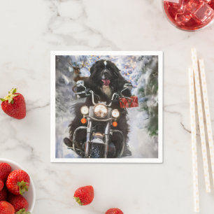 Serviette En Papier Chien de Terre-Neuve conduisant une moto Noël