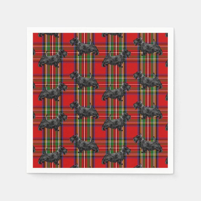Serviette En Papier Chien écossais sur Tartan écossais rouge (Devant)