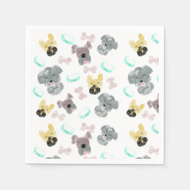Serviette En Papier Chien et bols motif animal rose bleu (Devant)