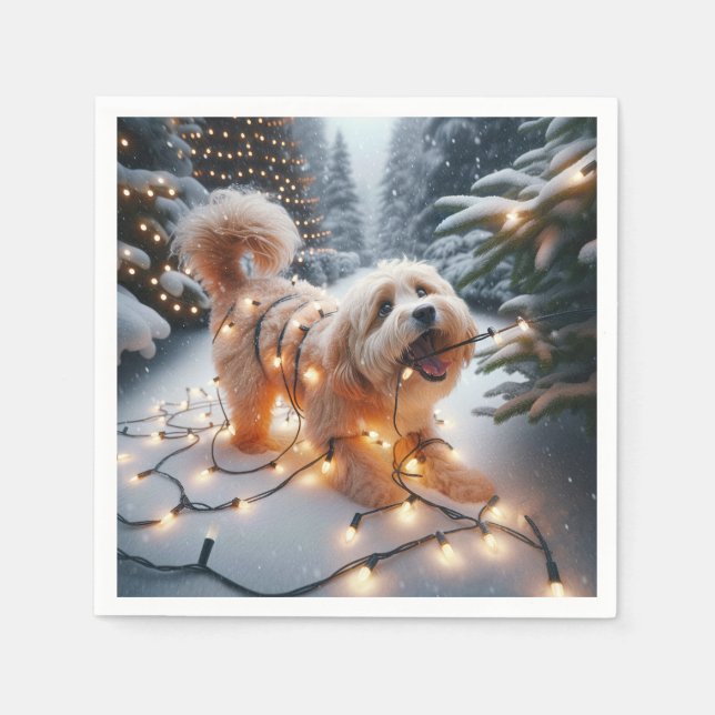 Serviette En Papier Chien Havanais Dans Les Lumières De Noël Tangées (Devant)