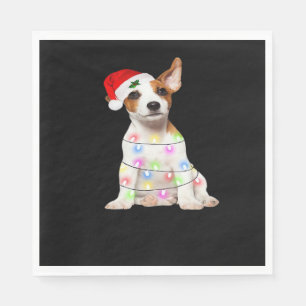 Serviette En Papier chien Jack Russell Santa sapin de Noël lumières Xm