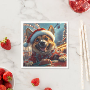 Serviette En Papier Chien Malinois Belge Montagnes Russes Noël 
