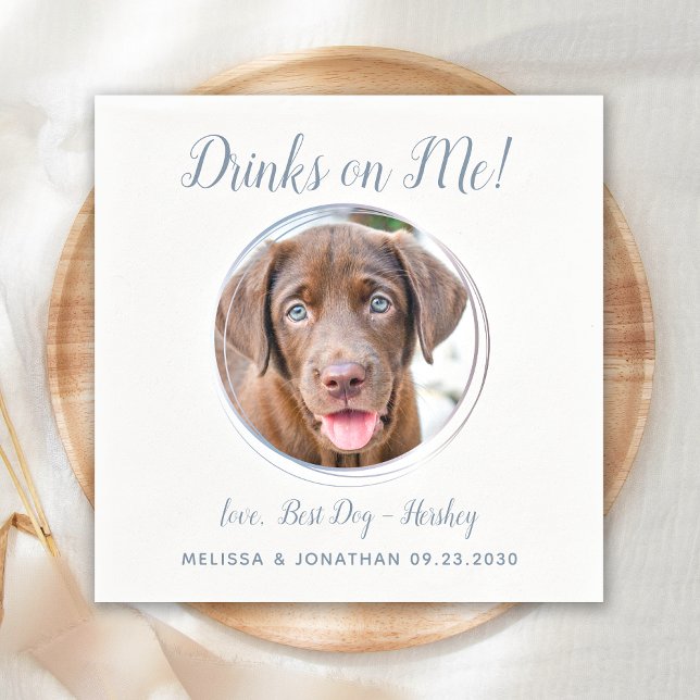 Serviette En Papier Chien Mariage moderne Dusty bleu personnalisé phot (Créateur téléchargé)