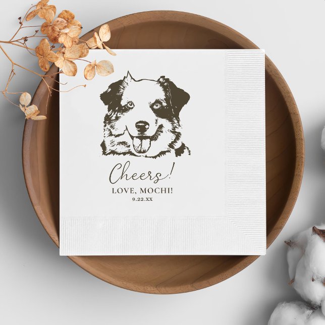 Serviette En Papier Chien noir et blanc Mariage personnalisé (Créateur téléchargé)