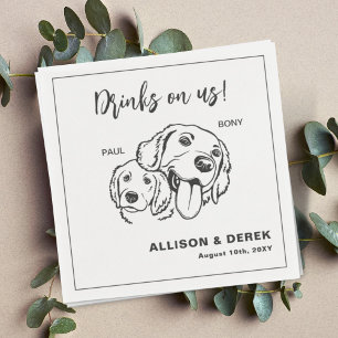 Serviette En Papier Chien noir et blanc minimaliste chat Mariage anima