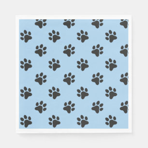 Serviette En Papier Chien noir mignon empreinte de patte bleu
