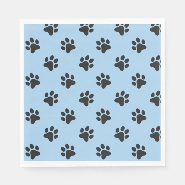 Serviette En Papier Chien noir mignon empreinte de patte bleu (Devant)