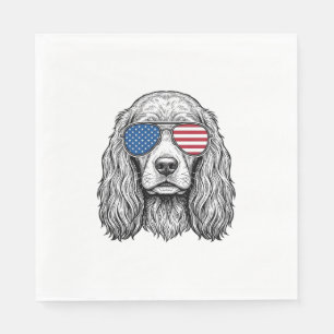 Serviette En Papier Chien Patriotique avec Lunettes de Soleil Drapeau