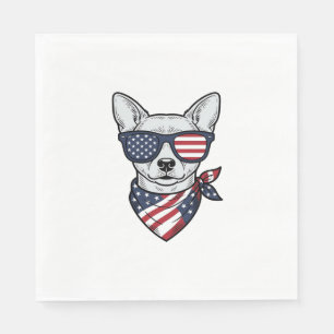 Serviette En Papier Chien Patriotique avec Lunettes de Soleil Drapeau
