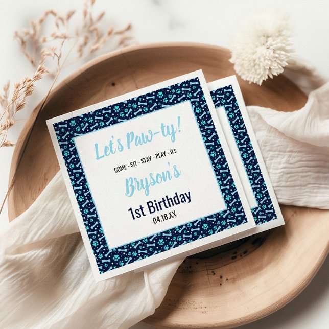 Serviette En Papier Chien Personnalisé Anniversaire Bleu Empreinte de  (Créateur téléchargé)