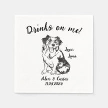 Chien Personnalisé Mariage Cocktail Napkin