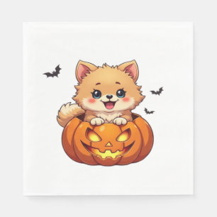 Serviette En Papier Chien Poméranie Joyeux Halloween citrouille T-S cl