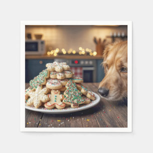 Serviette En Papier Chien qui renifle des biscuits de Noël au sucre