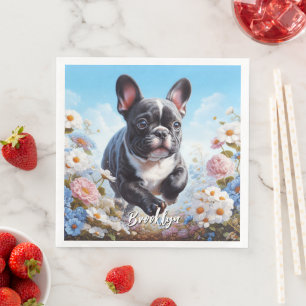 Serviette En Papier Chien-taureaux et fleurs français noir et blanc