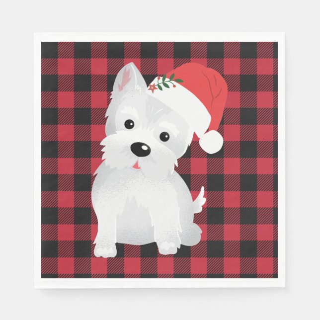 Serviette En Papier Chien West Highland avec chapeau de Santa Buffalo  (Devant)