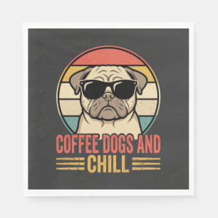 Serviette En Papier Chiens de café et chill rétro Pug