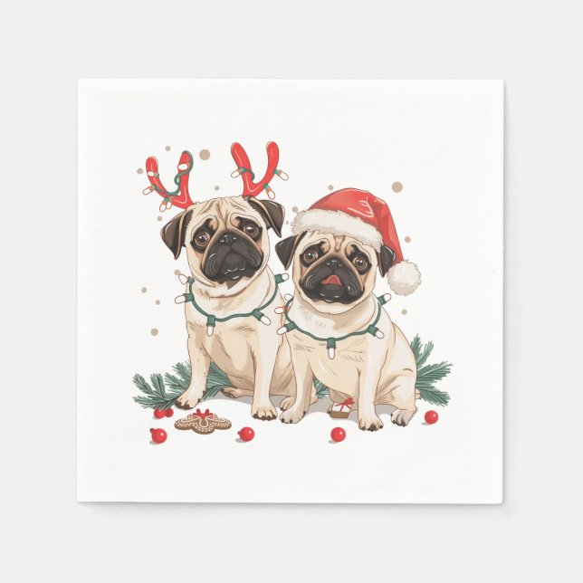 Serviette En Papier Chiens de Carlin de Noël (Devant)