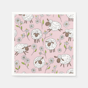 Serviette En Papier Chiens de comptage sur coton bonbon rose