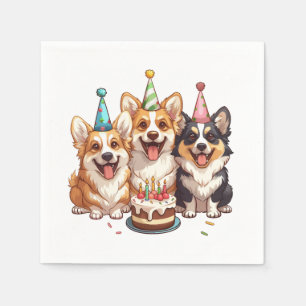 Serviette En Papier Chiens de Corgi d'anniversaire