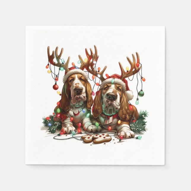 Serviette En Papier Chiens de Noël Basset Hound (Devant)