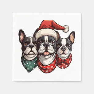 Serviette En Papier Chiens de Noël Boston Terrier