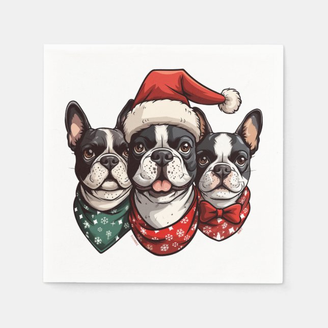 Serviette En Papier Chiens de Noël Boston Terrier (Devant)