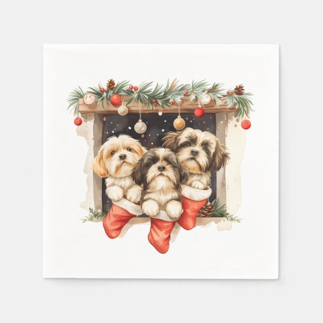 Serviette En Papier Chiens de Noël Chih Tzu (Devant)