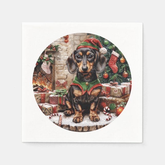 Serviette En Papier Chiens de Noël Elf Dachshund (Devant)
