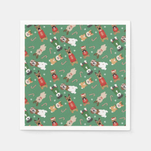 Serviette En Papier Chiens de Noël Motif Rouge Vert