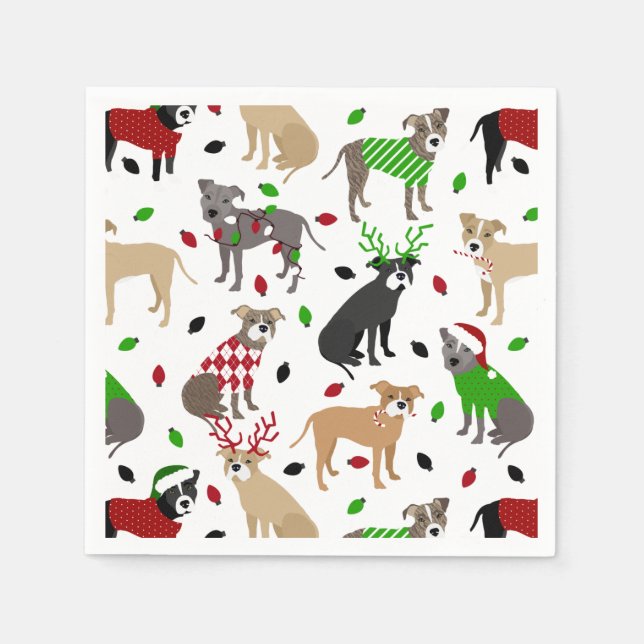 Serviette En Papier Chiens de Noël Pitbull Napkins (Devant)