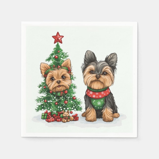 Serviette En Papier Chiens de Noël Yorkie (Devant)