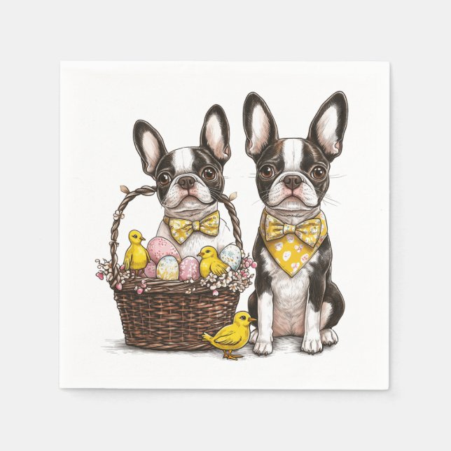 Serviette En Papier Chiens de Pâques Boston Terrier (Devant)