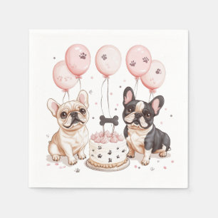Serviette En Papier Chiens de taureaux français d'anniversaire gâteau 
