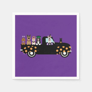Serviette En Papier Chiens D'Halloween Dans Un Camion De Ramassage