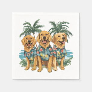Serviette En Papier Chiens d'or retriever portant une chemise hawaïenn