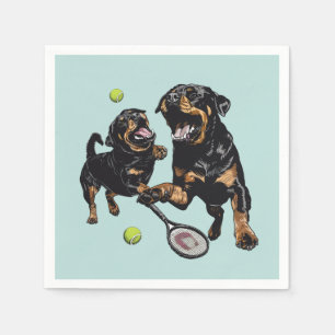 Serviette En Papier Chiens mignons Rottweiler jouant au tennis