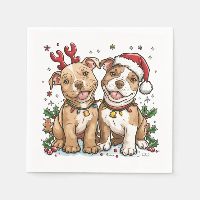 Serviette En Papier Chiens taureaux de Noël Pit (Devant)