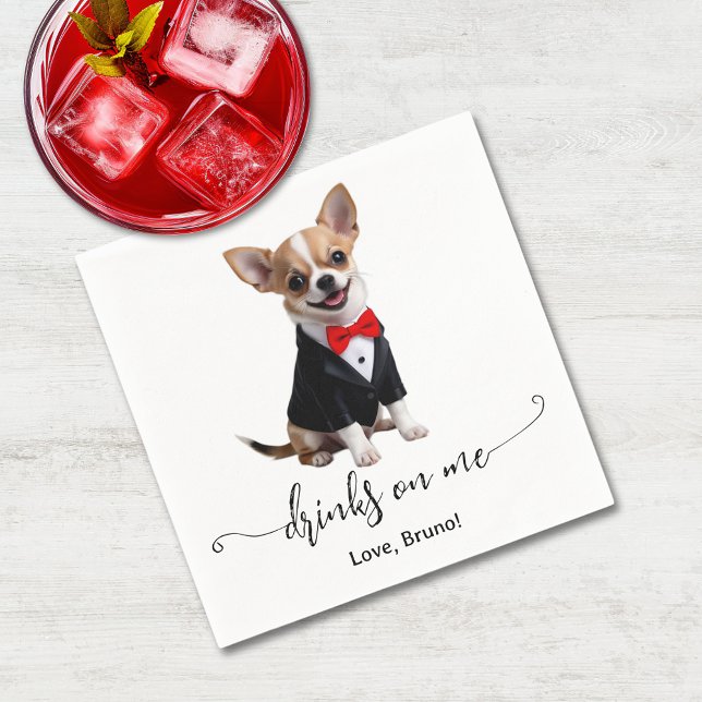 Serviette En Papier Chihuahua Boissons De Chiot Sur Moi Mariage (Chihuahua Puppy Drinks On Me Wedding Napkins)