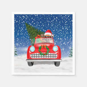 Serviette En Papier Chihuahua Chien Conduite Voiture En Noël De Neige