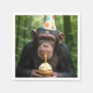 Serviette En Papier Chimpanzé tenant un gâteau d'anniversaire