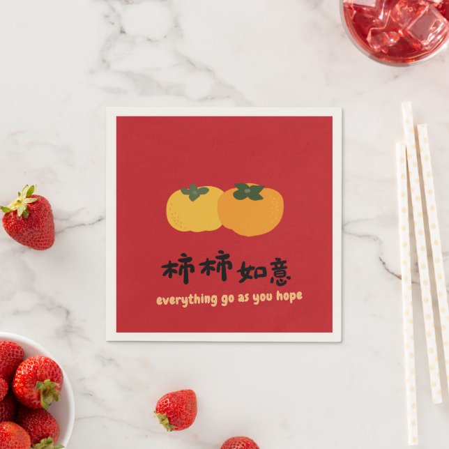 Serviette En Papier Chinois Bonne chance Wish Red Naples (En situation)