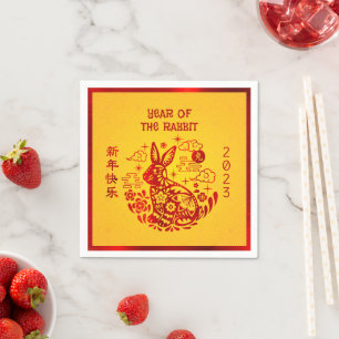 Serviette En Papier Chinois Nouvel An Rabbit 2023 Rouge Foil Jaune Tém