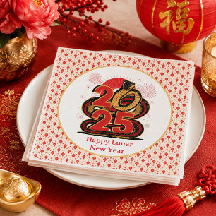 Serviette En Papier Chinois rouge or joyeuse Nouvel An Lunaire Du Serp