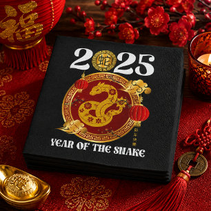 Serviette En Papier Chinois rouge or joyeuse Nouvel An Lunaire Du Serp