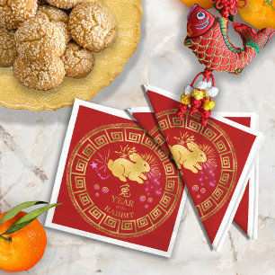 Serviette En Papier Chinois Zodiac Rabbit Rouge/Or ID542
